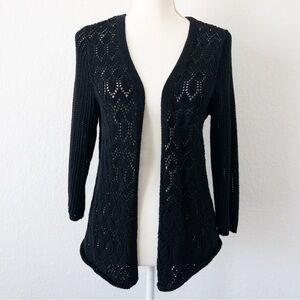Lucky Brand Black Open Knit Cardigan Sweater Size Large